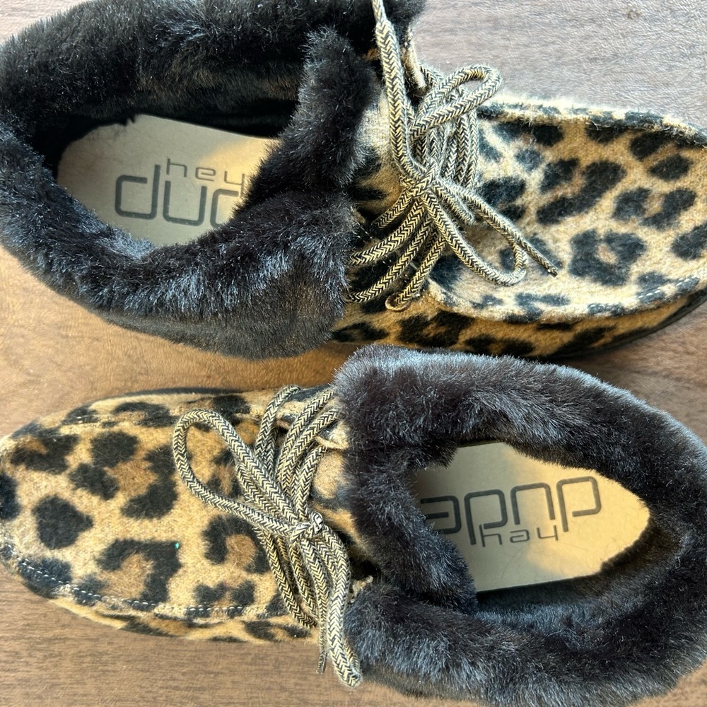 Hey Dude Leopard Print Fur-Lined Shoes